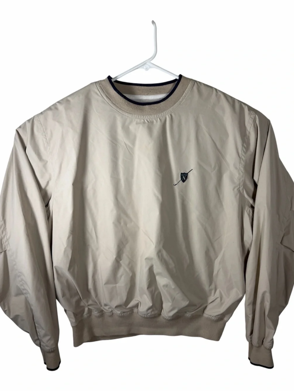 Nautica Men’s 2XL Beige Crew Neck Pullover Windbreaker Jacket Fitted Waist